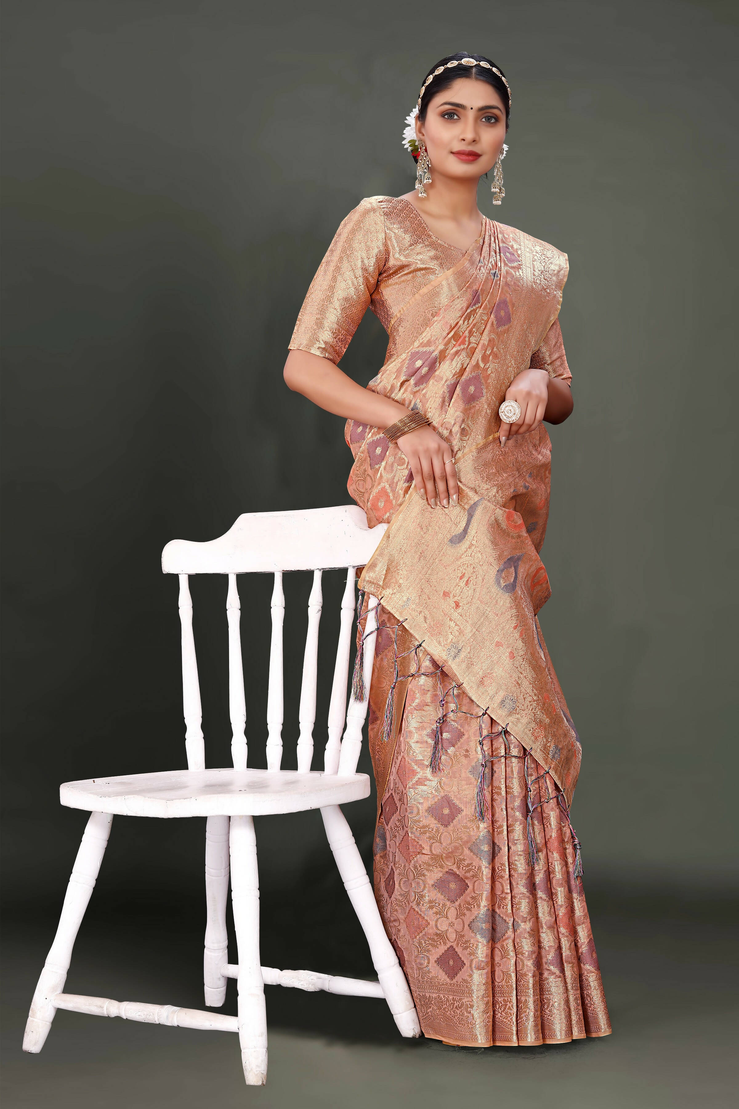Pink Soft Organza Woven Design Saree With Unstitched Blouse Piece - Zaara