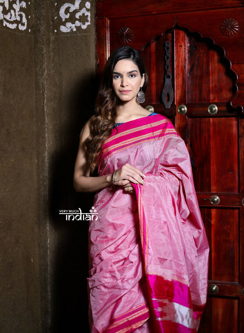 Very Much Indian Handloom Cotton Viscose Ilkal Saree Pink