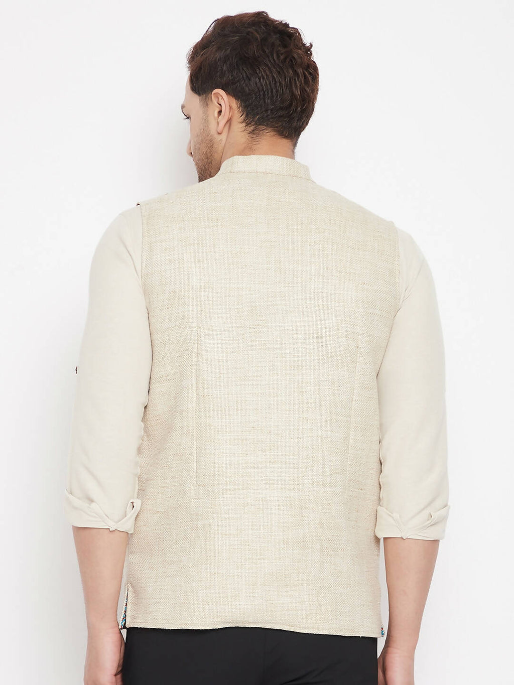 Even Apparels Beige Linen Men Woven Nehru Jacket