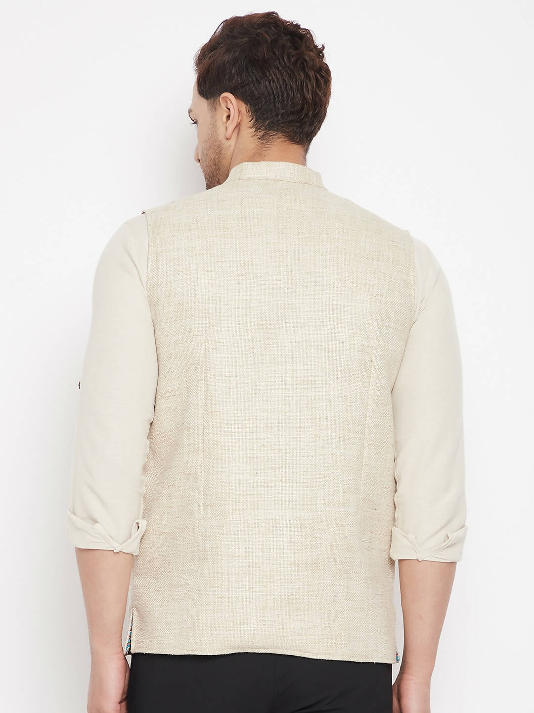 Even Apparels Beige Linen Men Woven Nehru Jacket