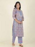 Aramya Straight Soft Cotton Floral Print Women's Kurta - Blue