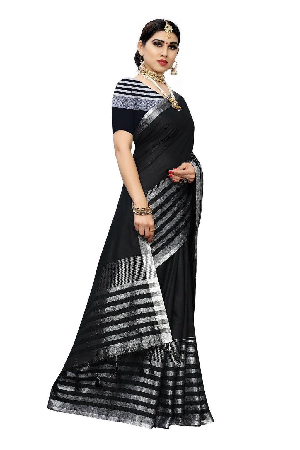 Vamika Black Cotton Silk Weaving Saree (Twitter Black)