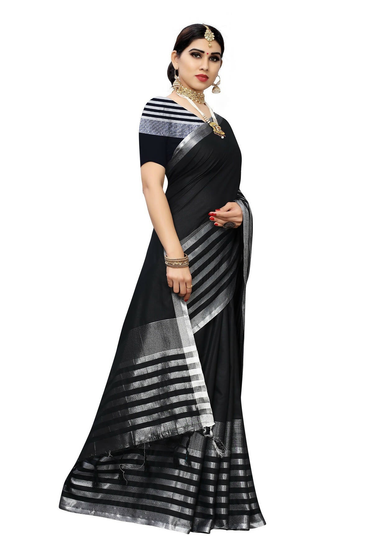 Vamika Black Cotton Silk Weaving Saree (Twitter Black)