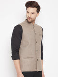 Even Apparels Beige Wool Men Woven Nehru Jacket