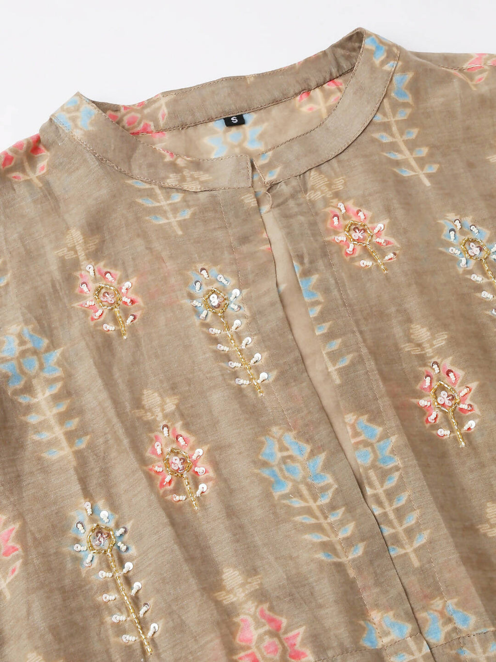 Brown Cotton Solid Flared Dress with Printed Shrug - Yukti