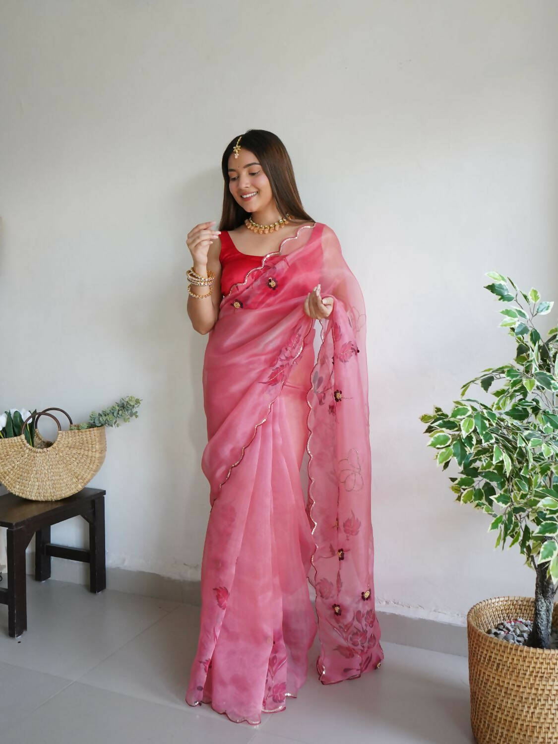 Vamsee Pink Organza Saree
