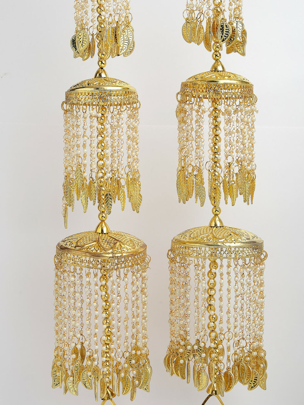 NVR Women's Pack Of 2 Gold-Polished & White Pearl Beaded Bridal Layered Heavy Kaleera Sets