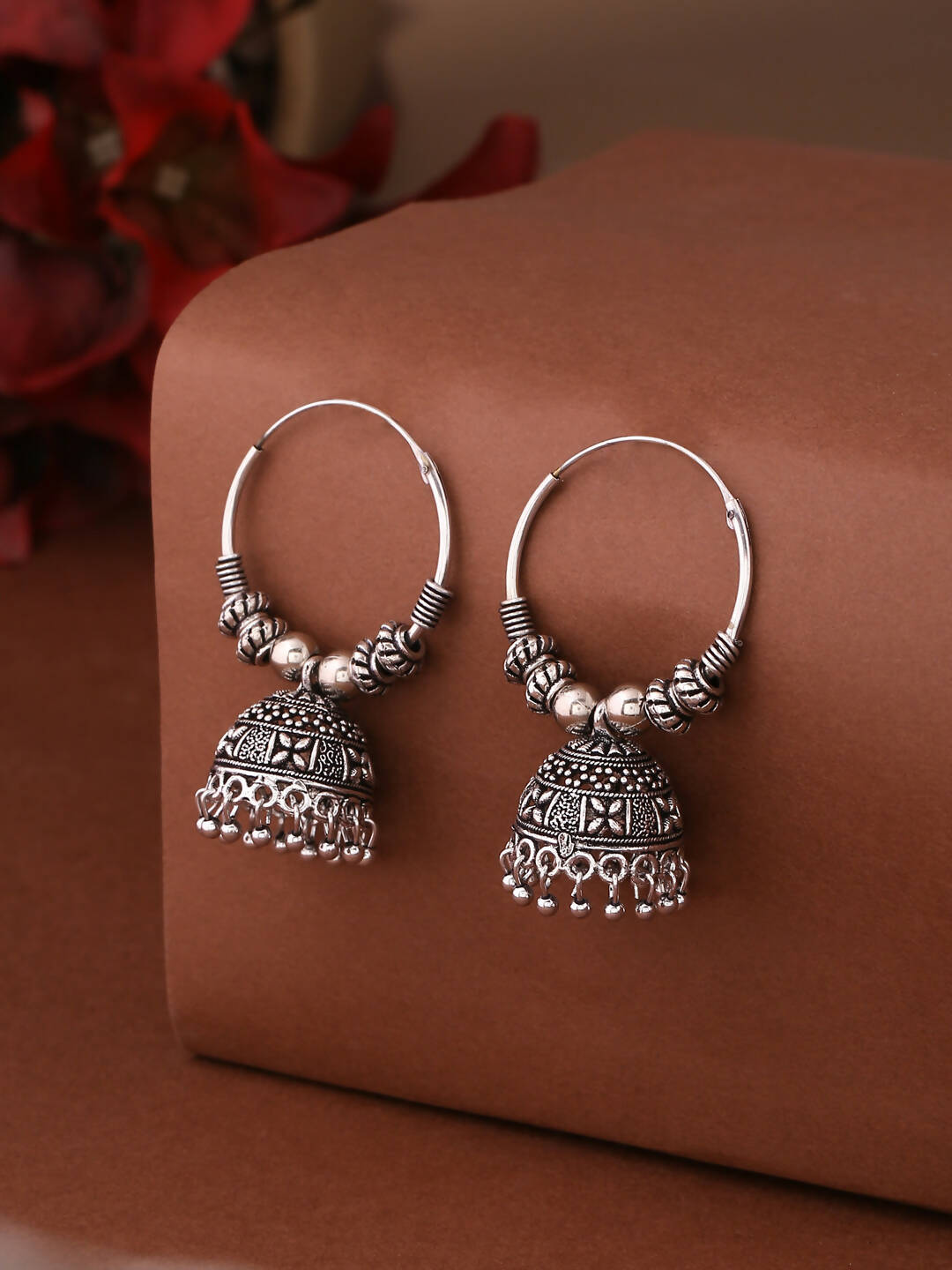 NVR Women Silver-Plated Contemporary Jhumkas Earrings
