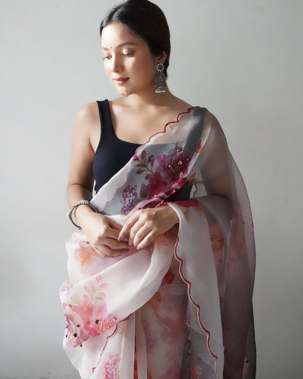 Vamsee Ramya Off White Organza Saree