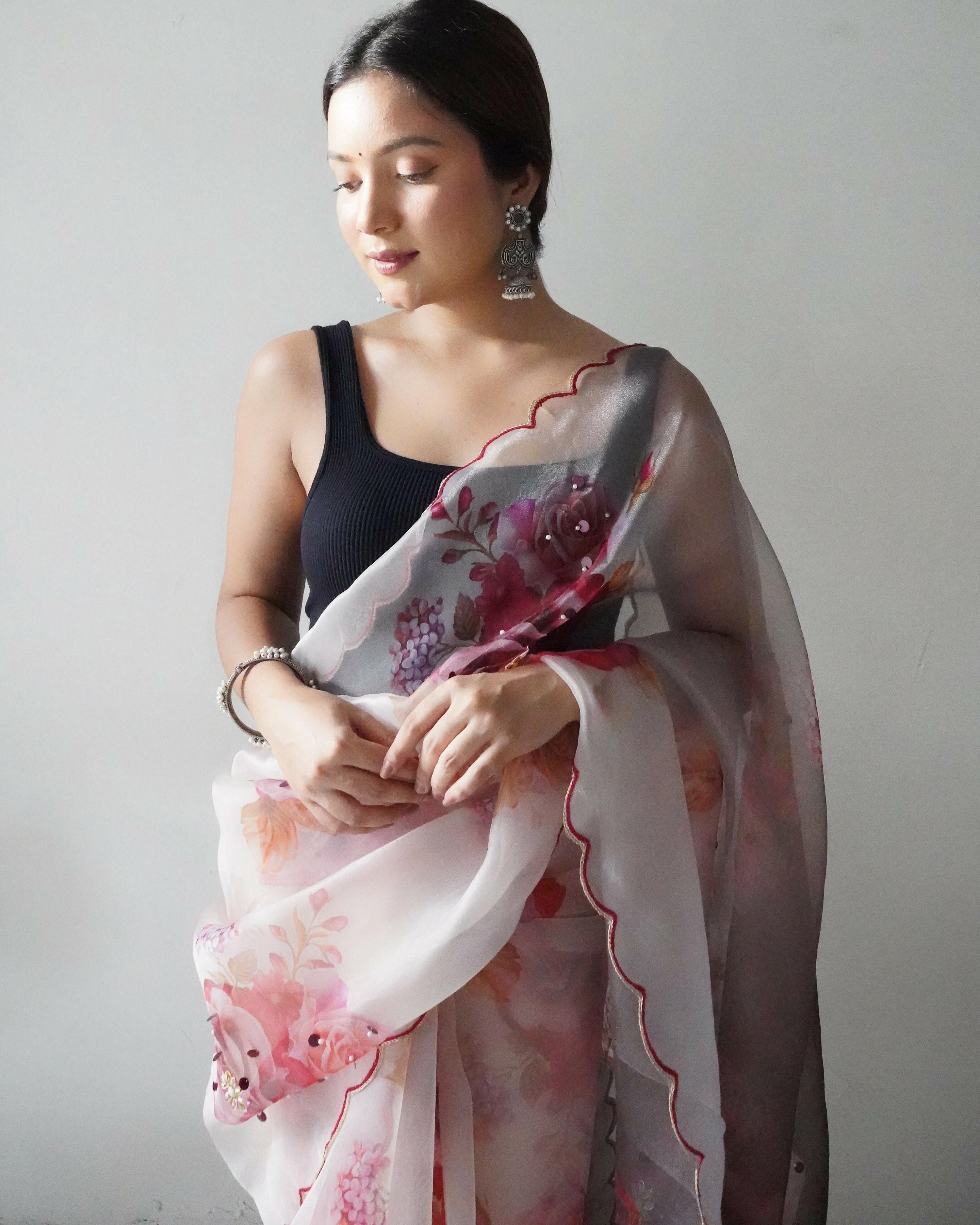 Vamsee Ramya Off White Organza Saree