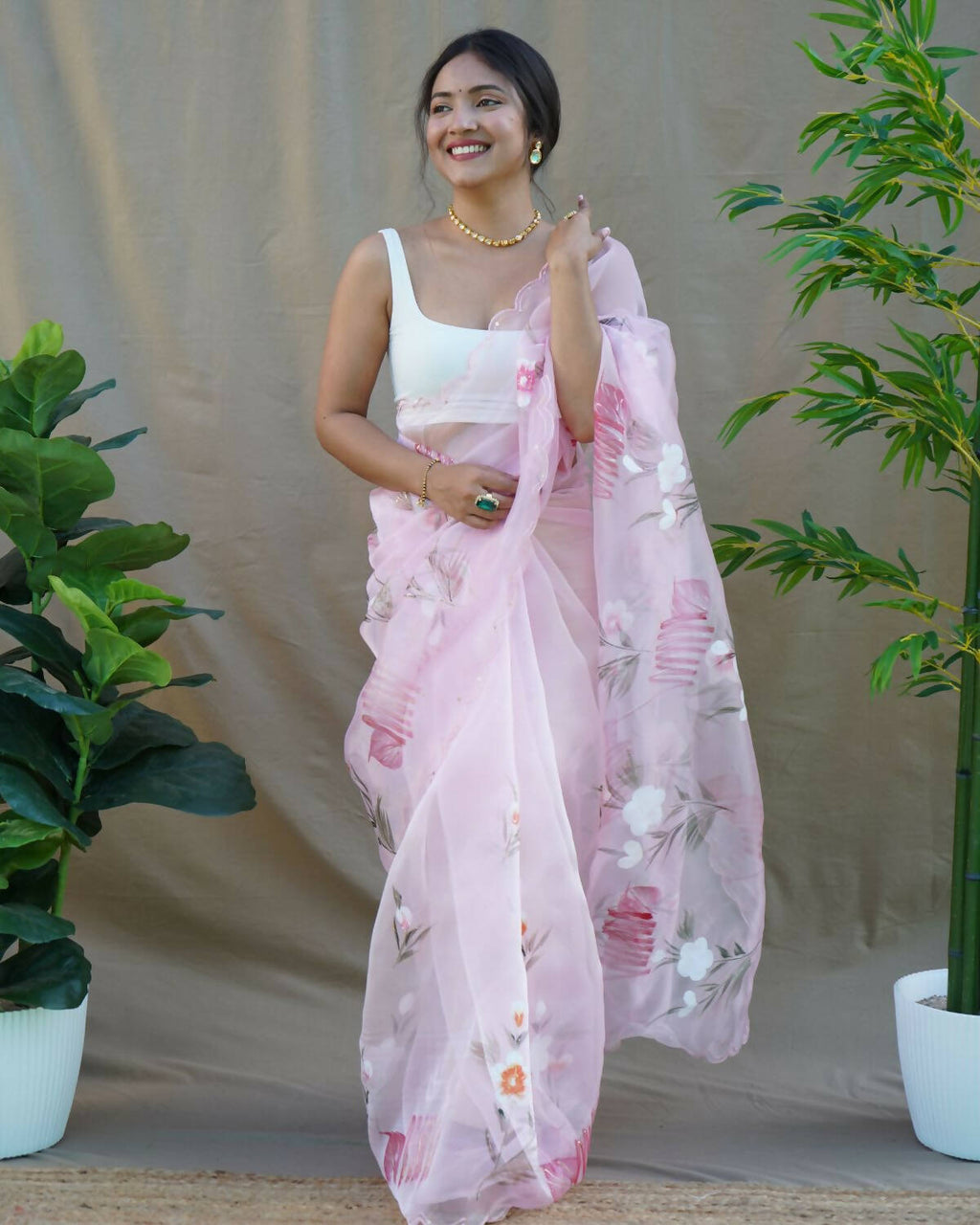 Vamsee Pink Organza Saree
