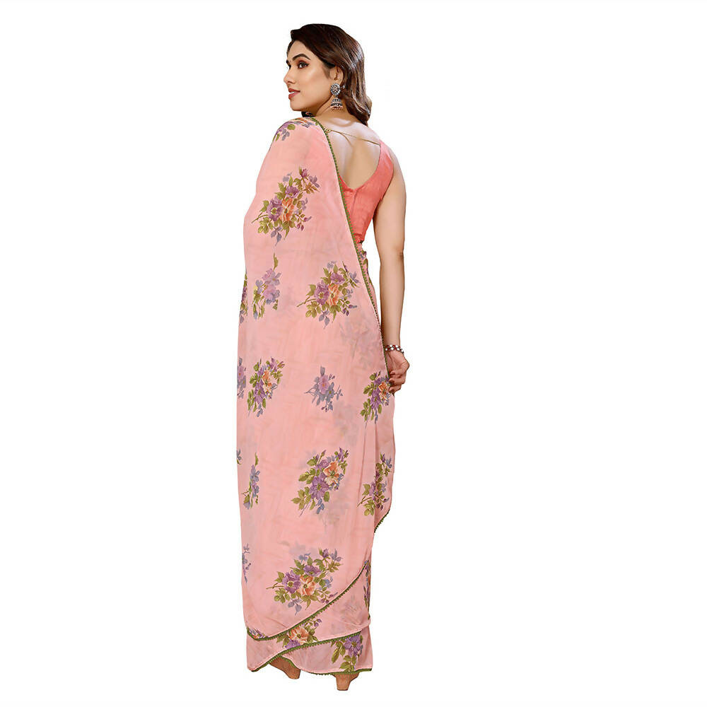 Women's Partywear Designer Peach Georgette Fancy Saree - Satrangi