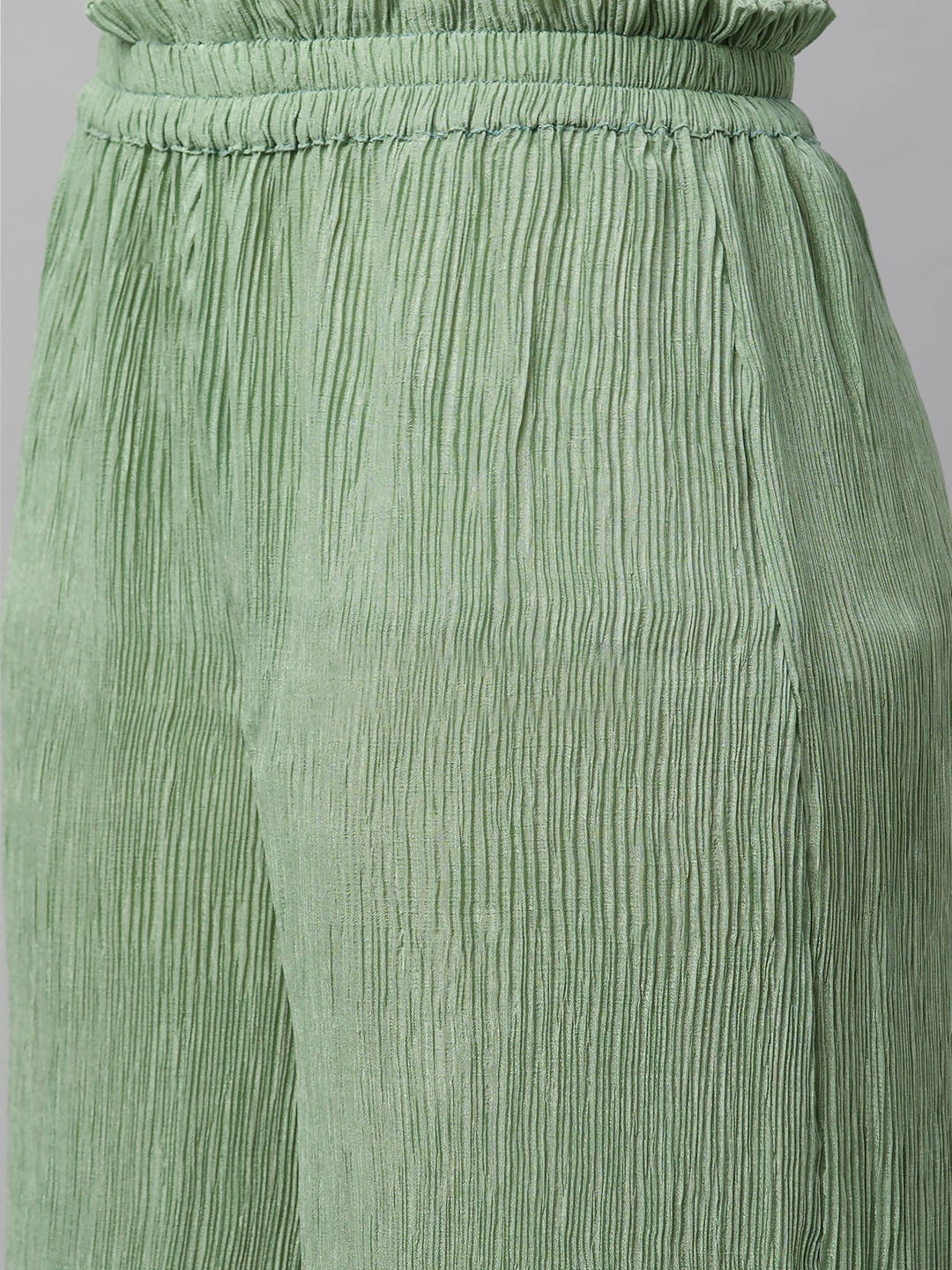 Myshka Women Green Chiffon Round Neck Top Palazzo Set
