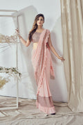 Mahotsav Women's Peach Lycra Embellished Ready To Wear Saree With Stitched Blouse