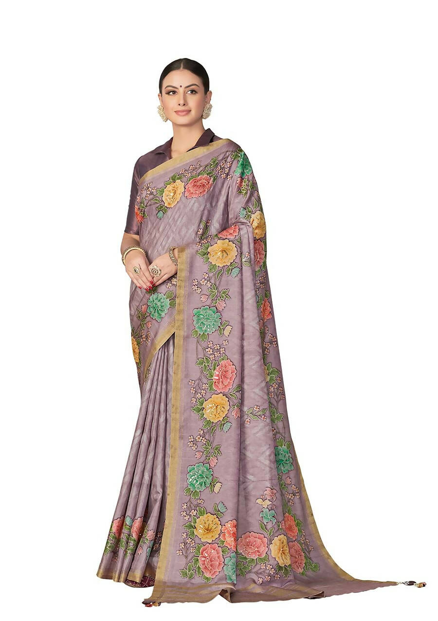 Lavendar Rangkat Tussar Silk Woven Design Saree with Unstitched Blouse - Mohmanthan Eshani