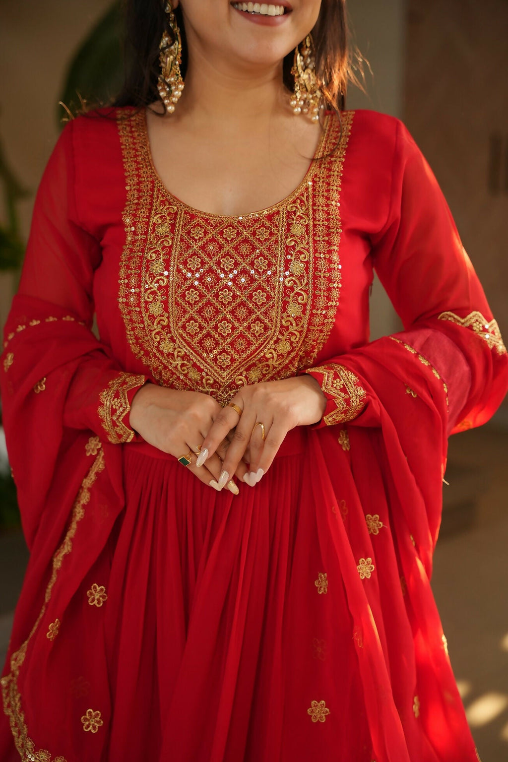 Joban Fashion Red Georgette Sequence Embroidery Work Kurta Set