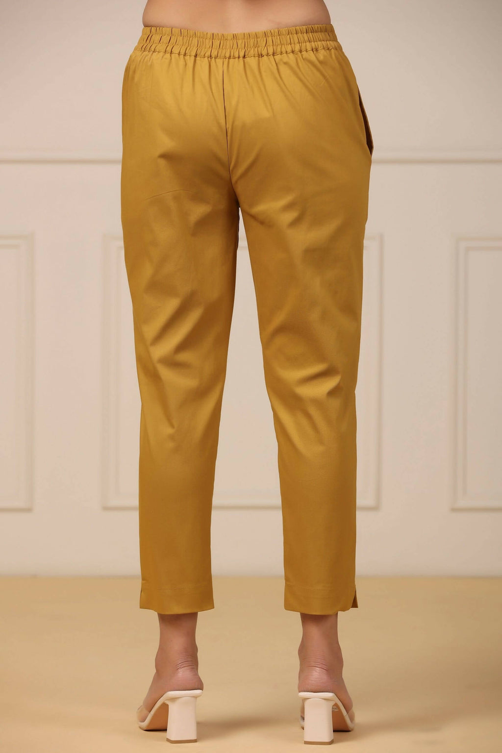 Juniper Women's Mustard Cotton Spendex Solid Straight Pant
