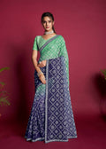 Vamsee Green And Blue Georgette Designer Saree