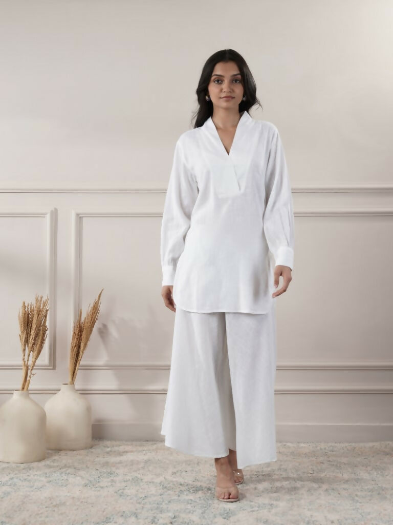 Joban Fashion Women's White Cotton Top With Flared Pants
