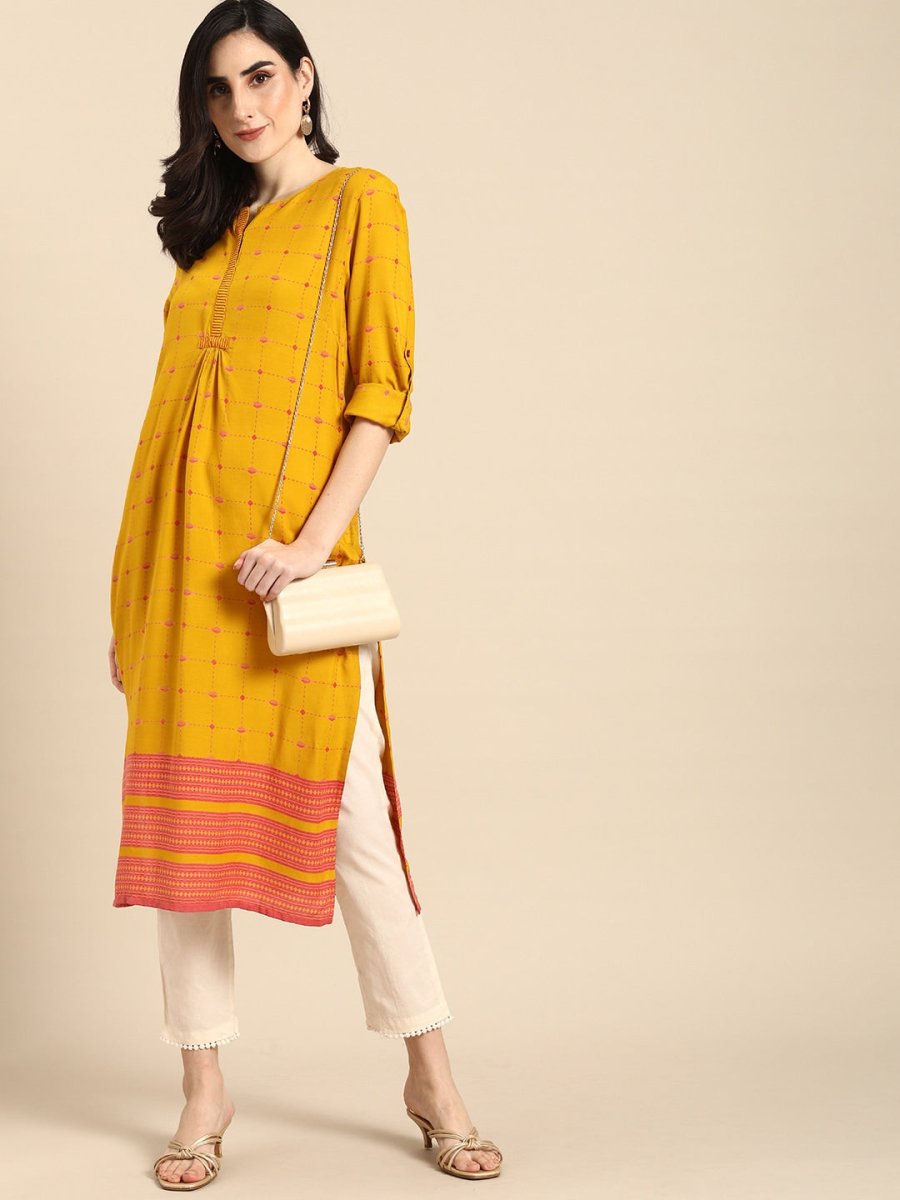 All About You Women Yellow & Pink Printed Kurta
