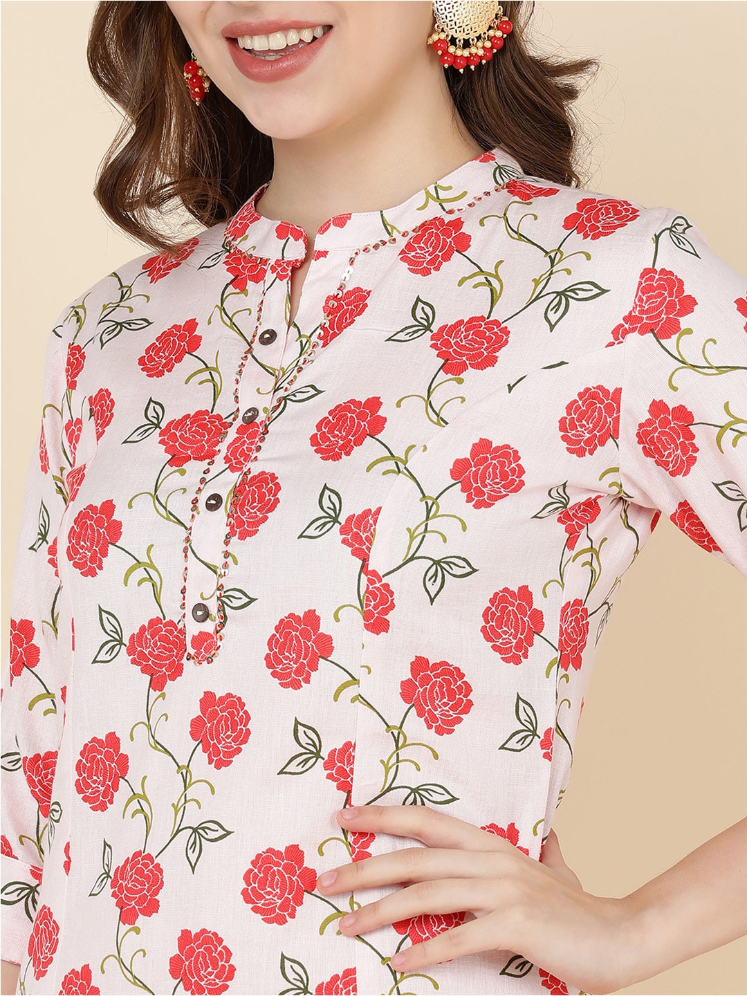 HERE&NOW Women Pink Floral Printed Kurta with Trousers