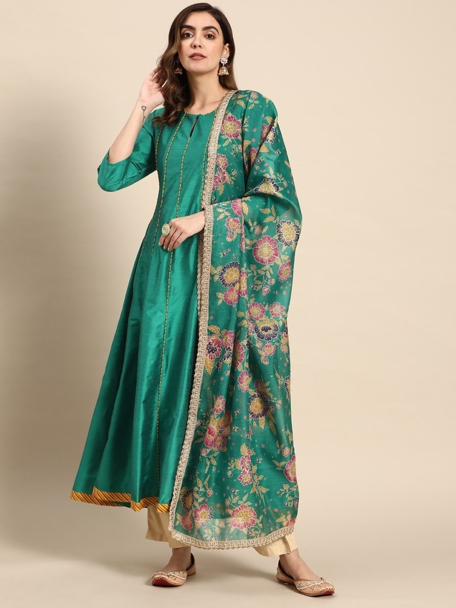 All About You Women Keyhole Neck A-Line Kurta & Dupatta