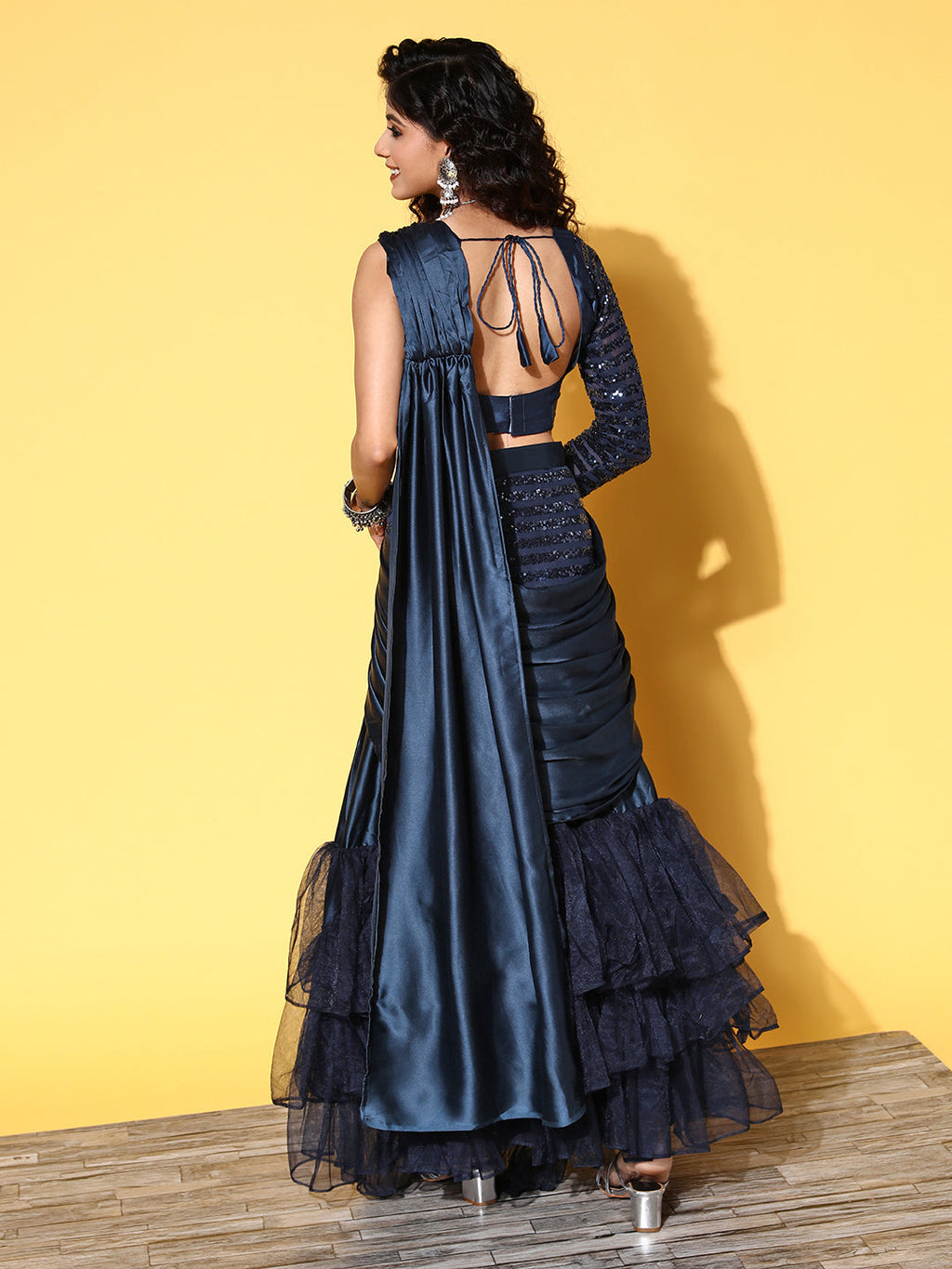 Tikhi Imli Navy Blue Sequinned Ready to Wear Saree