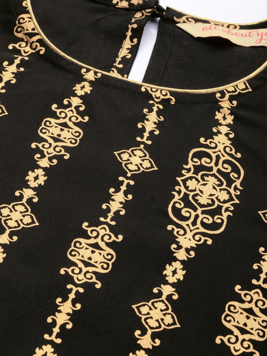 All About You Women Black Ethnic Motifs Printed Regular Kurta with Trousers & With Dupatta