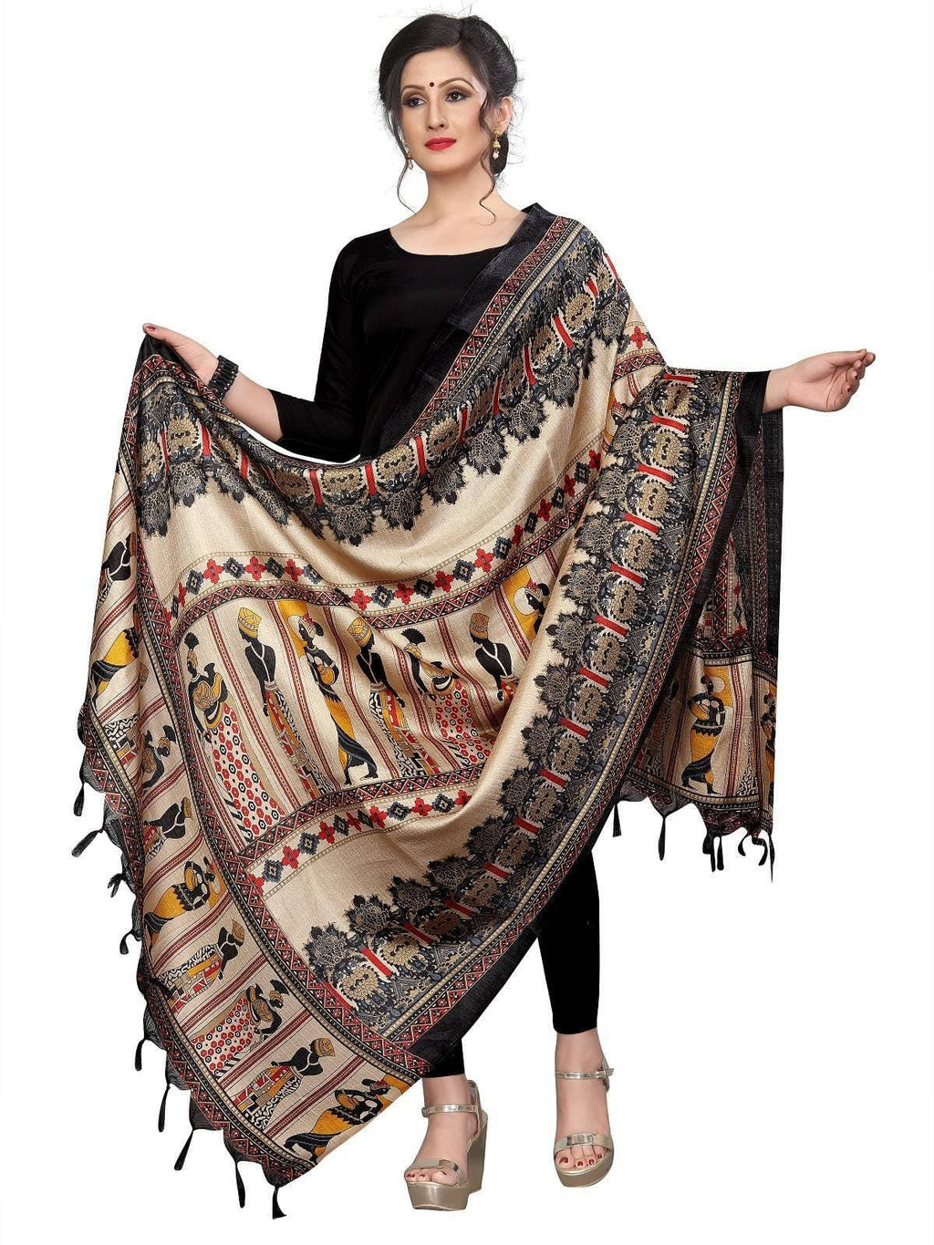 Vamika Black Latest Printed Khadi Beautiful Bhagalpuri Dupatta