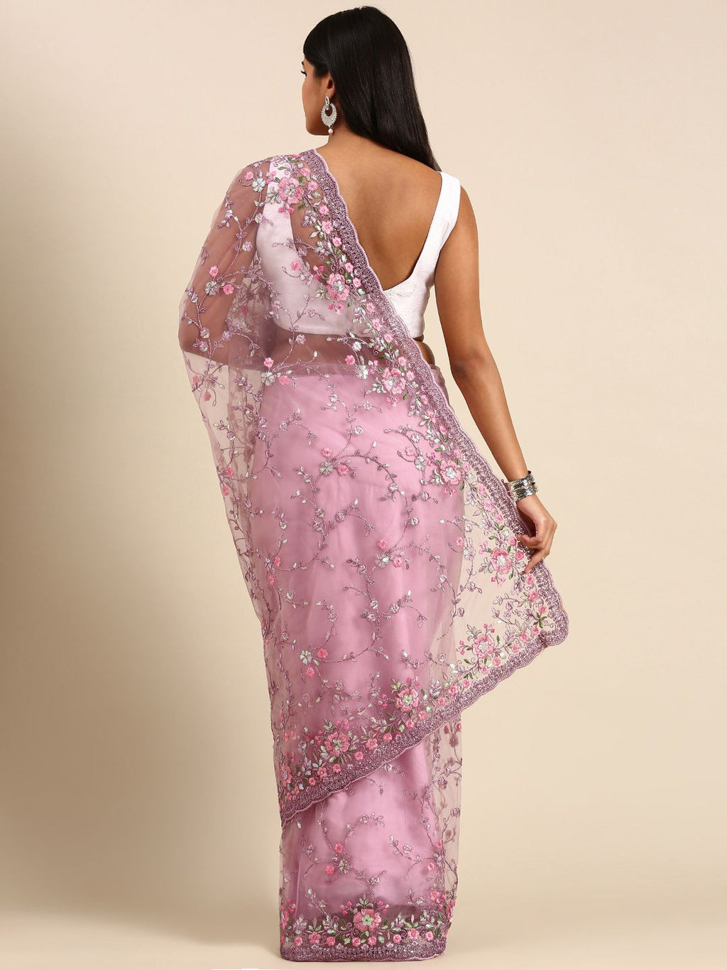 kasee Floral Embroidered Net Saree