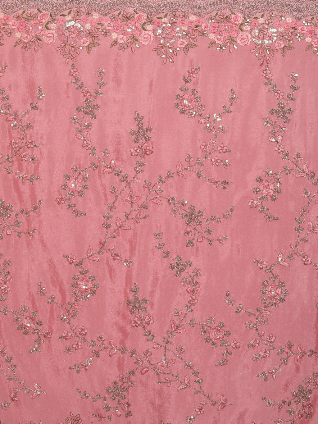 kasee Pink & Silver-Toned Floral Embroidered Pure Chiffon Saree