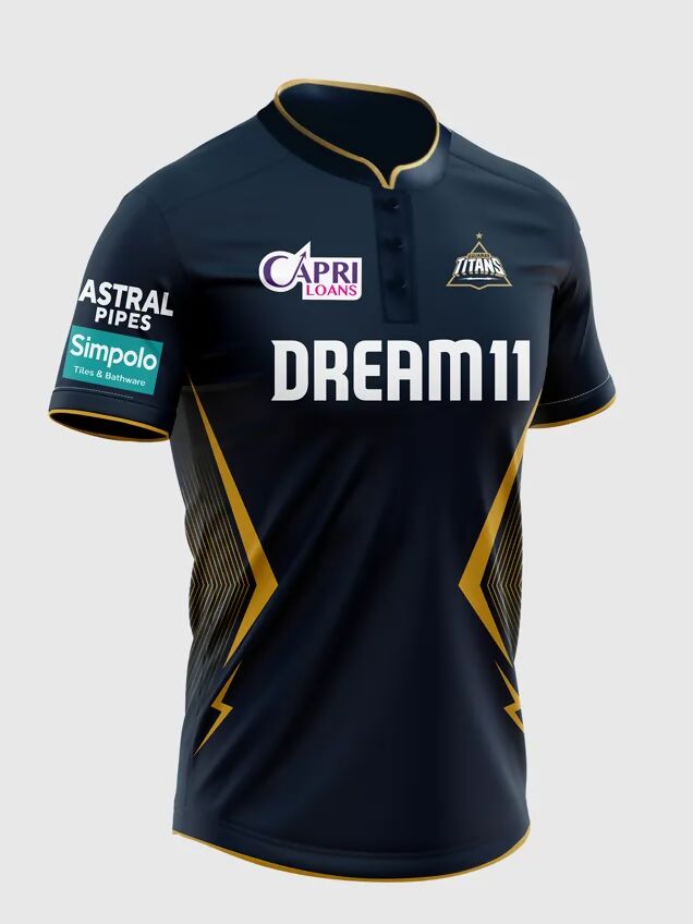 Gujarat Titans Men's Navy Blue And Gold Half Sleeves Jersey IPL, T20