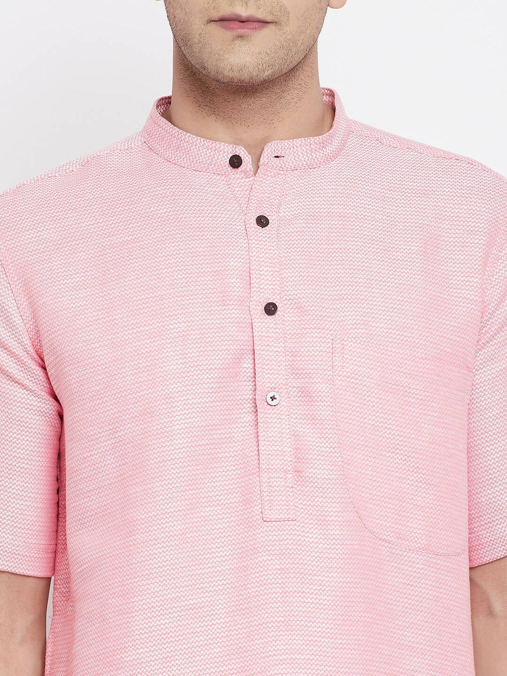 Even Apparels Pink Pure Cotton Men's H/S Kurta With Band Collar