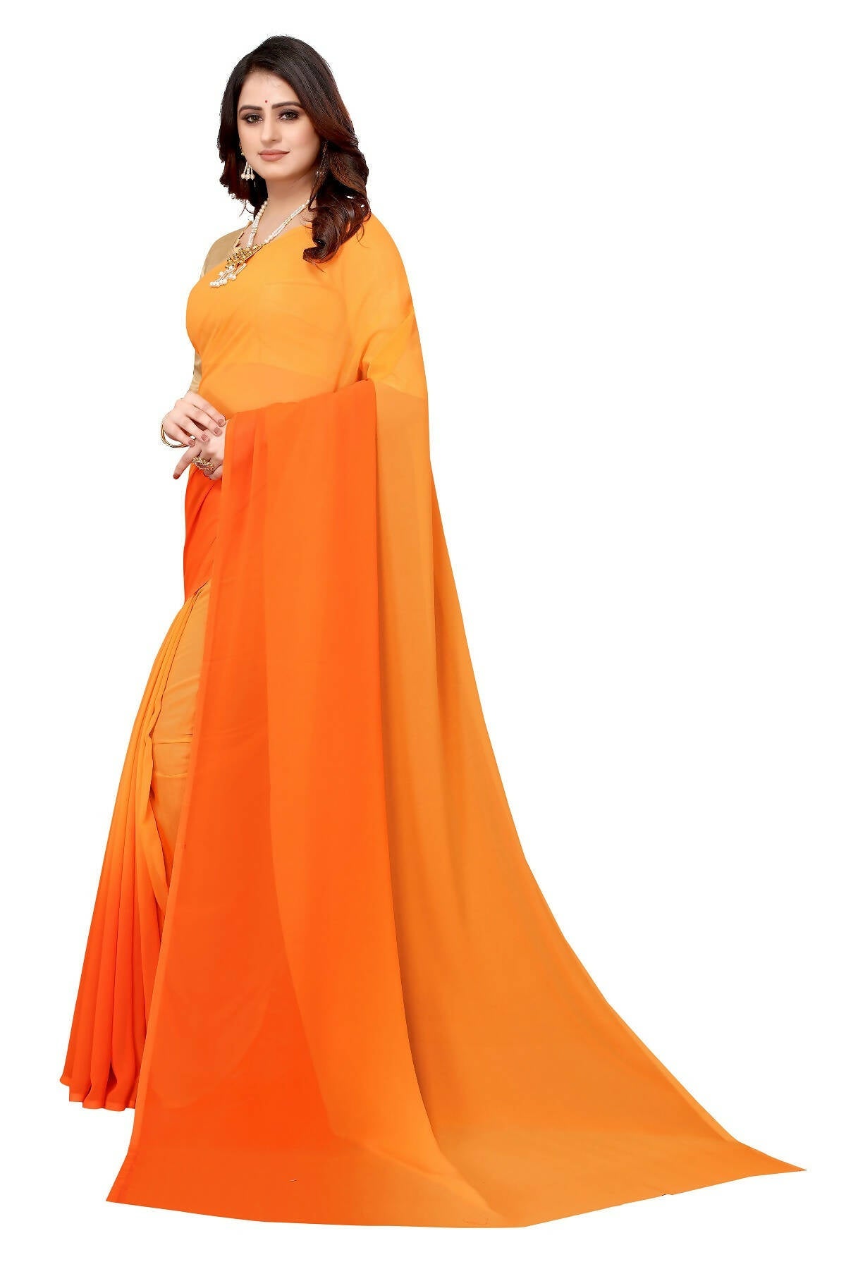 Vamika Orange Half N Half Georgette Saree