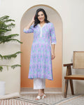 Vaasva Women Lavender Floral Cotton Printed Flare Kurti With Pant