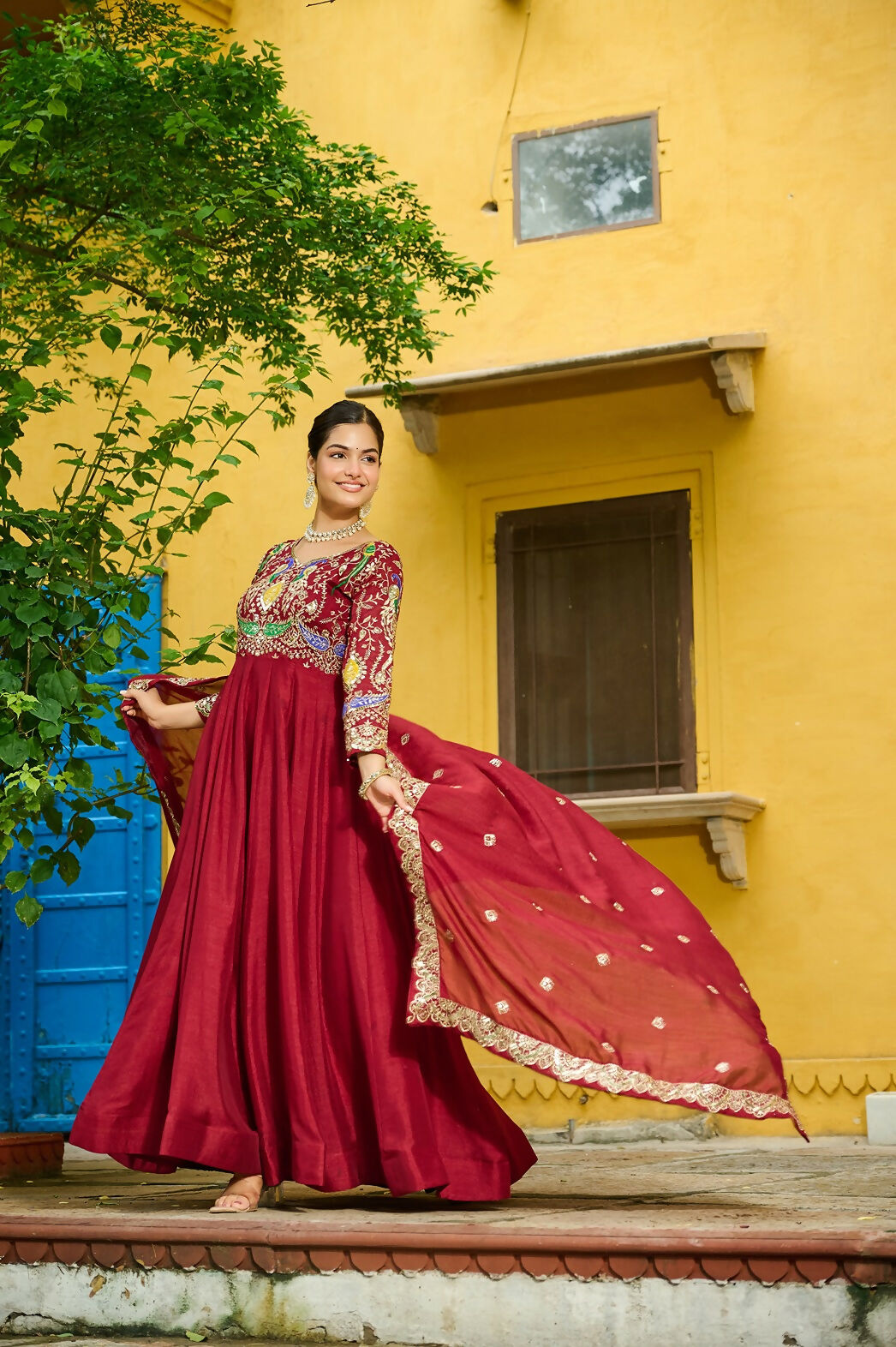 Joban Fashion Maroon Silk Sequence Embroidery Work Kurta Set