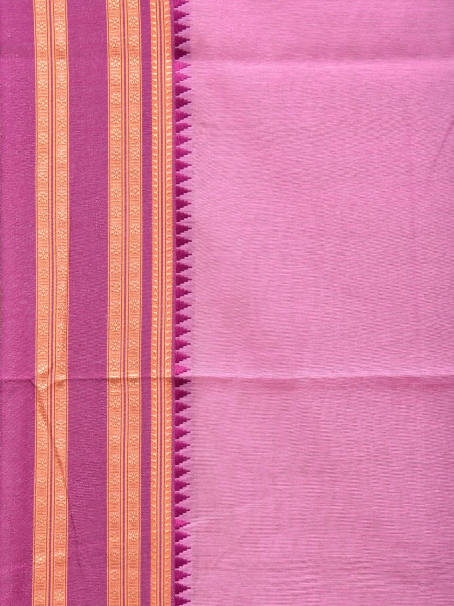 Baby Pink and Pink Bamboo Cotton Plain Saree with Strips Pallu Design No Blouse - Global Threads