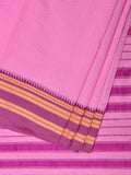 Baby Pink and Pink Bamboo Cotton Plain Saree with Strips Pallu Design No Blouse - Global Threads