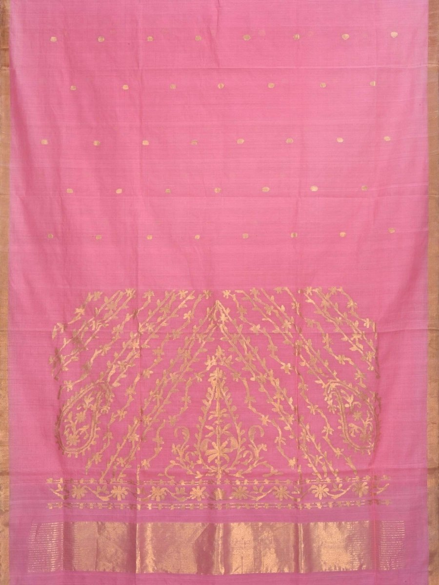 Baby Pink Khadi Cotton Handloom Saree with Pallu Design - Global Threads