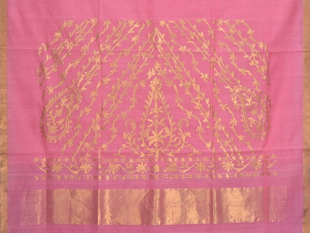 Baby Pink Khadi Cotton Handloom Saree with Pallu Design - Global Threads