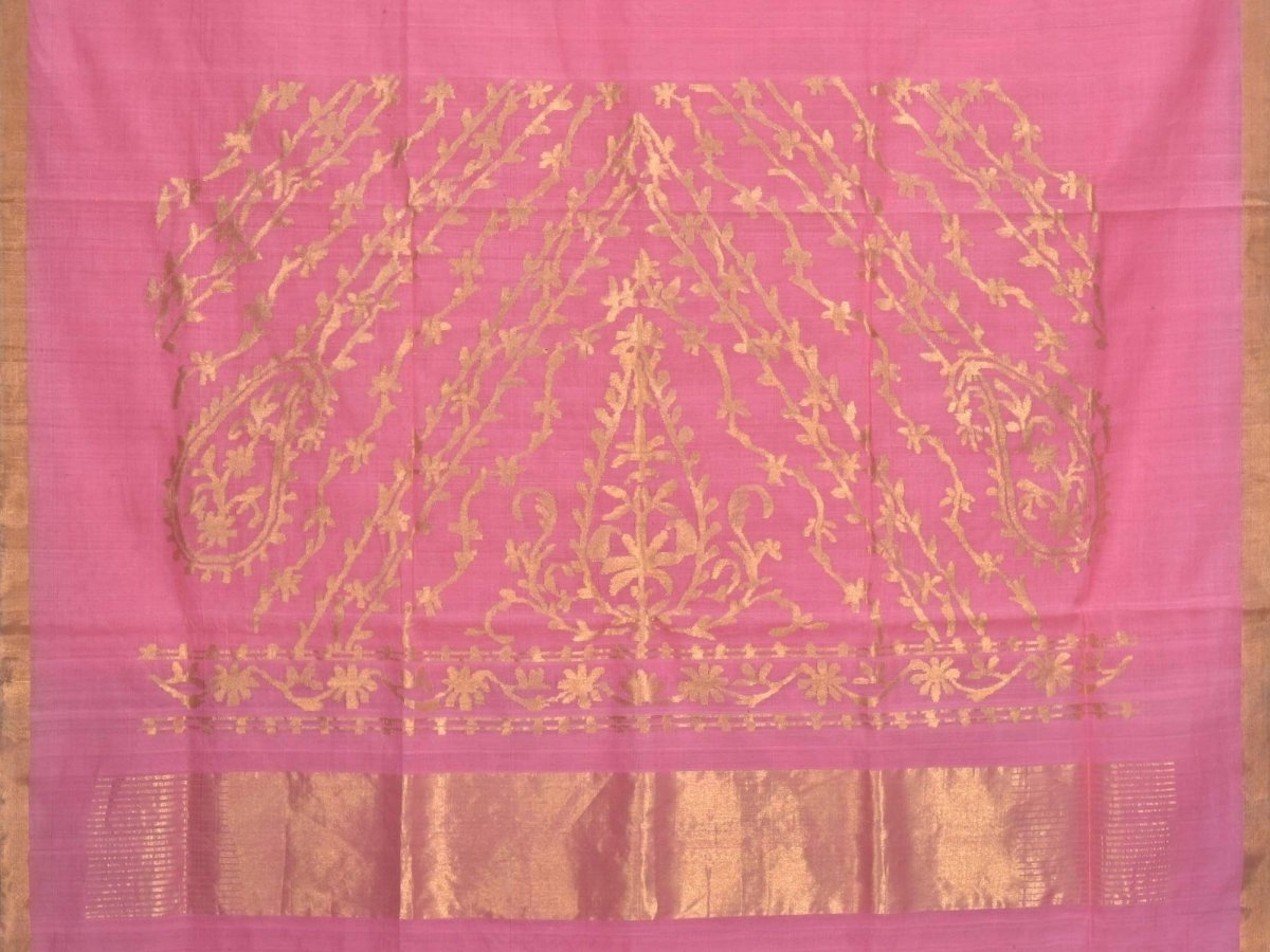 Baby Pink Khadi Cotton Handloom Saree with Pallu Design - Global Threads