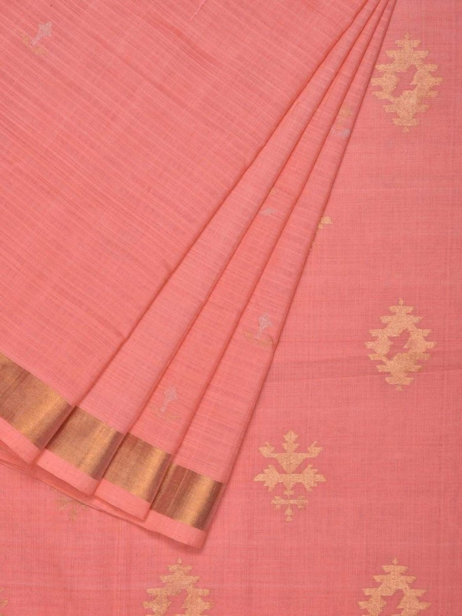 Baby Pink Uppada Cotton Handloom Saree with Assorted Buta Pallu Design - Global Threads