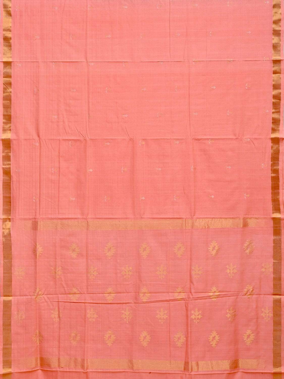 Baby Pink Uppada Cotton Handloom Saree with Assorted Buta Pallu Design - Global Threads