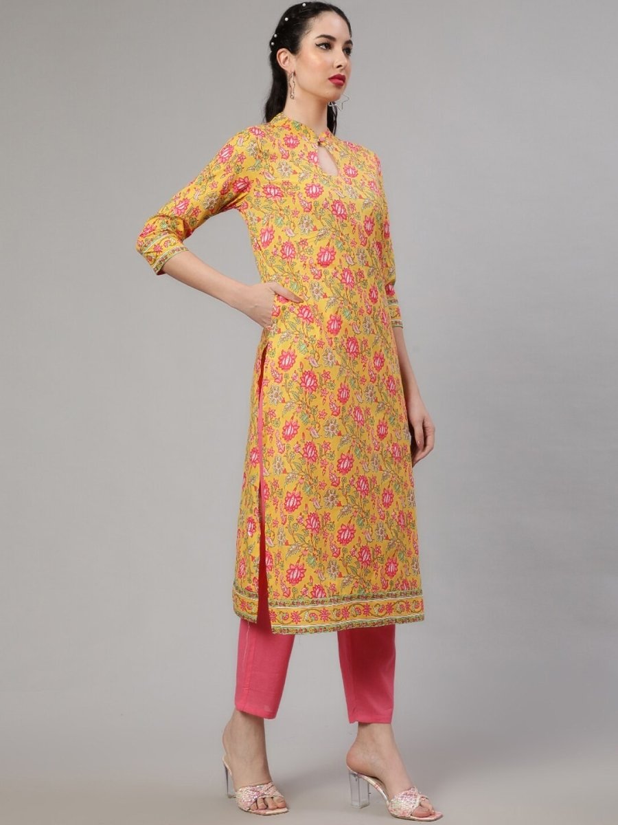 Aks Floral Printed Regular Pure Cotton Kurta With Trousers