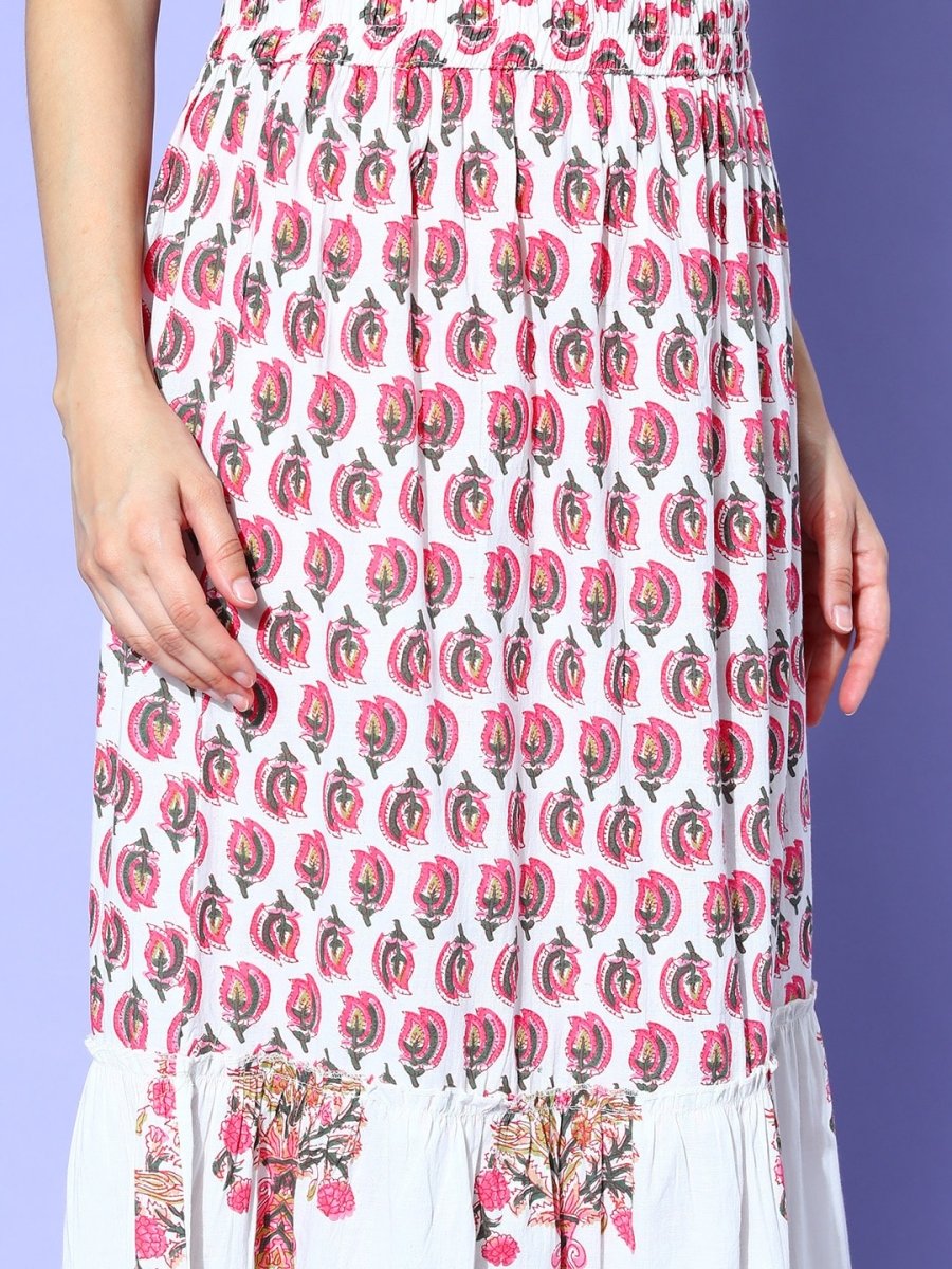 All About You Women White Floral Printed Regular Gotta Patti Pure Cotton Kurta with Skirt & With Dupatta