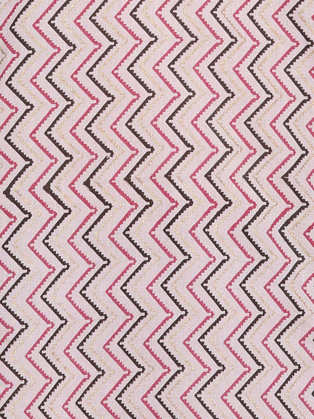 HERE&NOW Pink & Brown Chevron Printed Sequined Pure Cotton Kurta