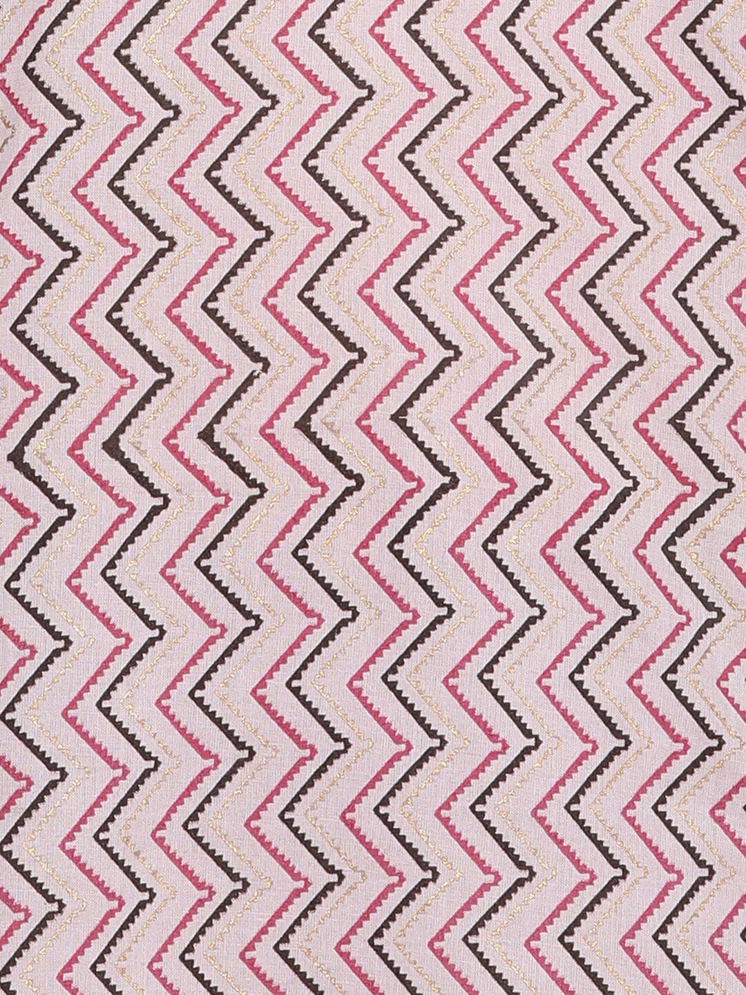 HERE&NOW Pink & Brown Chevron Printed Sequined Pure Cotton Kurta