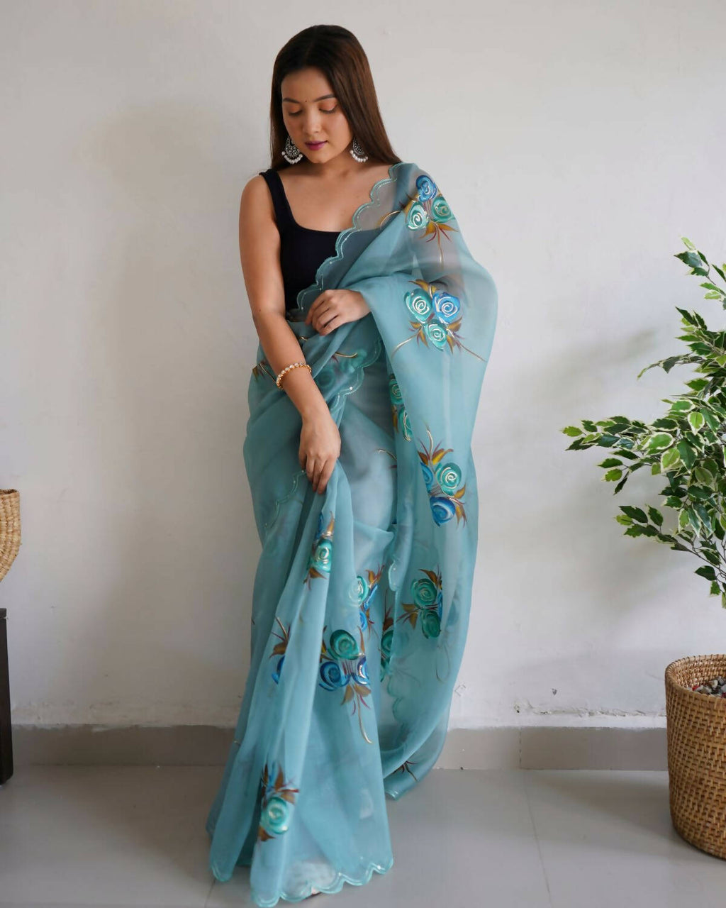 Vamsee Sky Blue Organza Saree