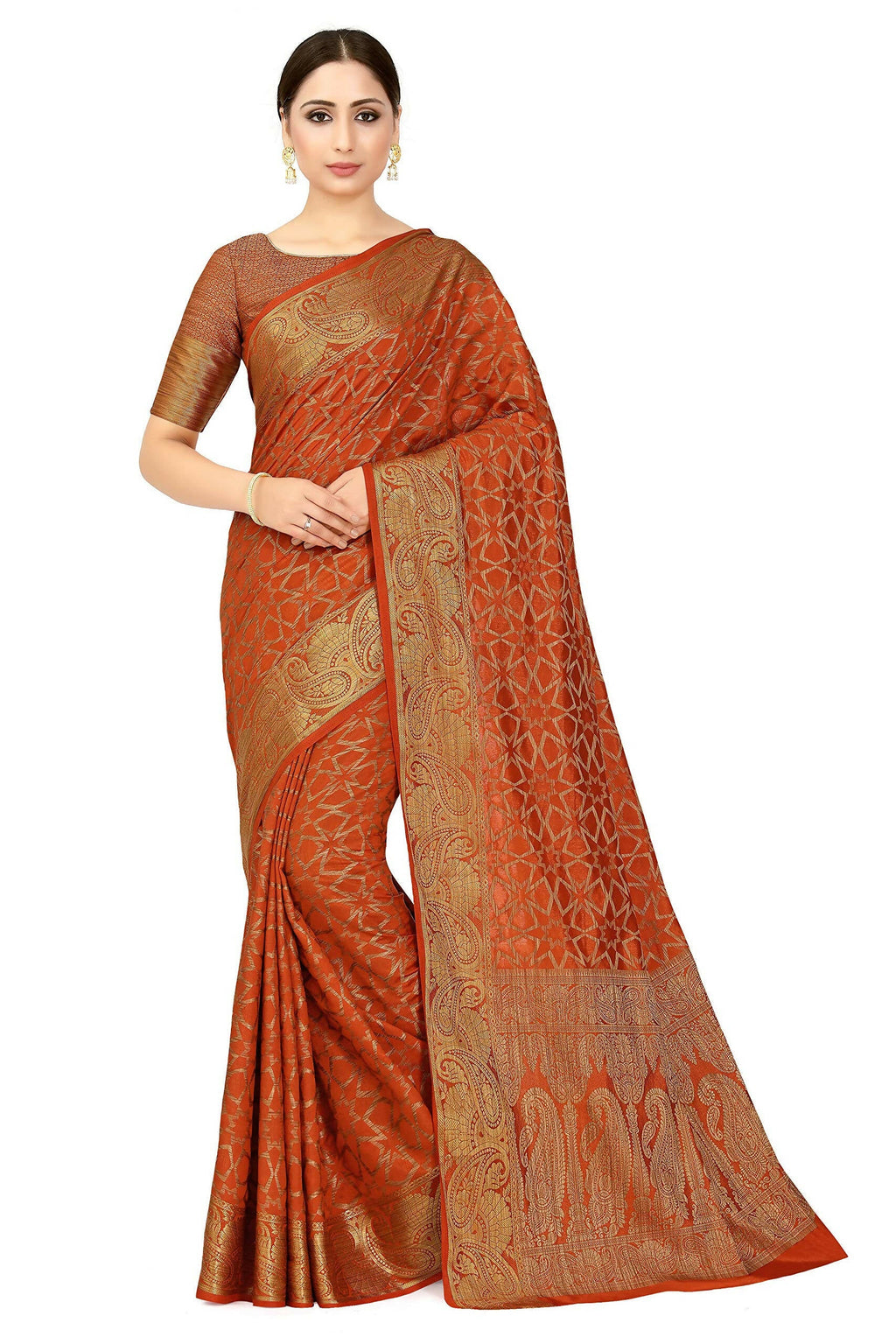 Mimosa Women's Rust Orange Patola Art Silk Saree