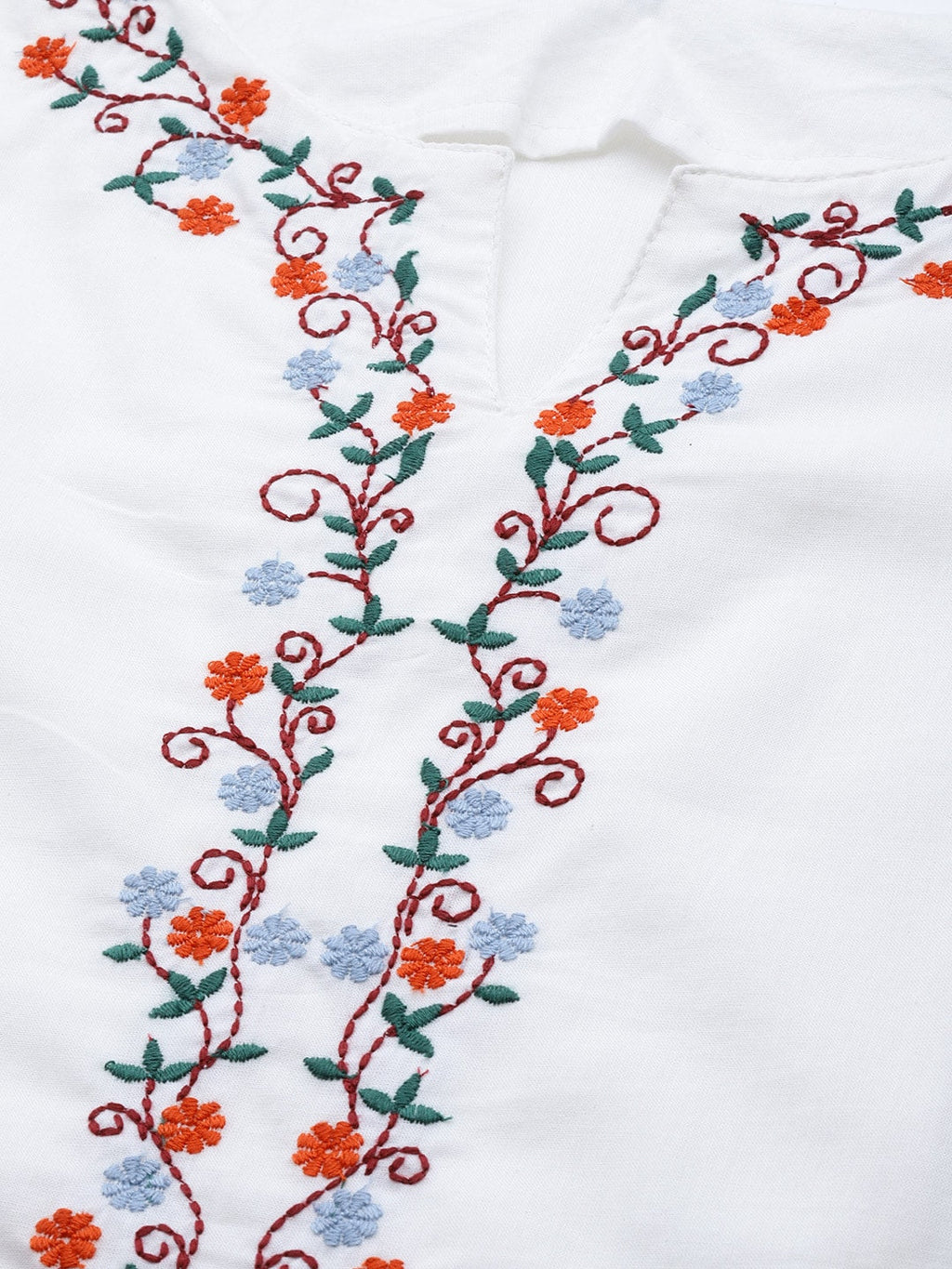 HERE&NOW Women White Cotton Straight Thread Work Kurta